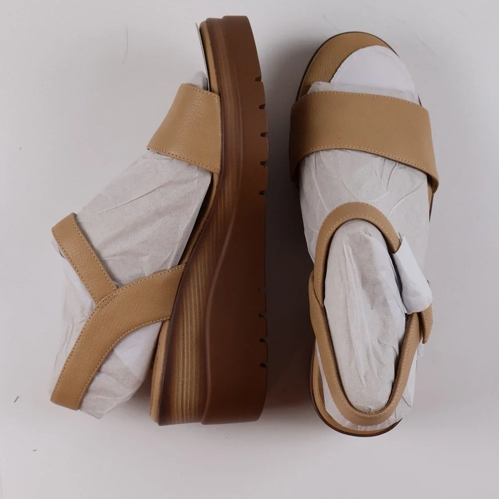 Naturalizer SOUL Graciela Wedge Sandals Birch Tan Solid 9.5M Leather NEW